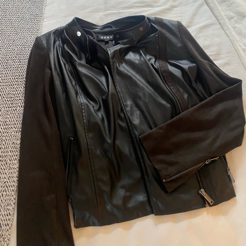 DKNY suede and leather moto jacket